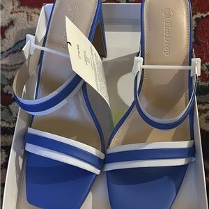 The Drop Blue and White Strappy Heels